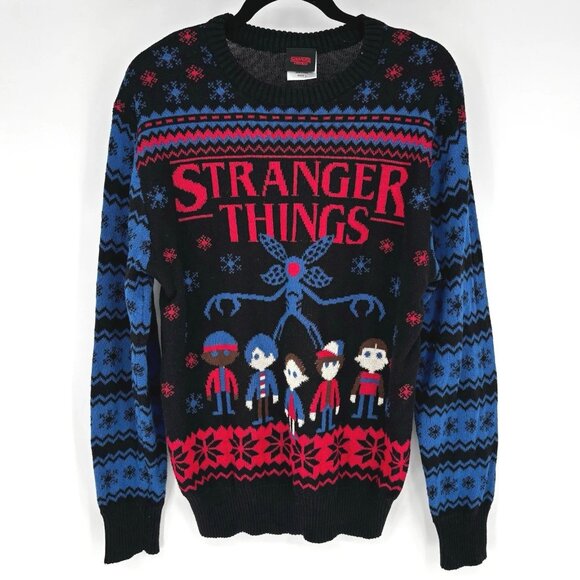 Stranger Things Blue and Red Knit Winter Sweater Size L - Picture 1 of 4